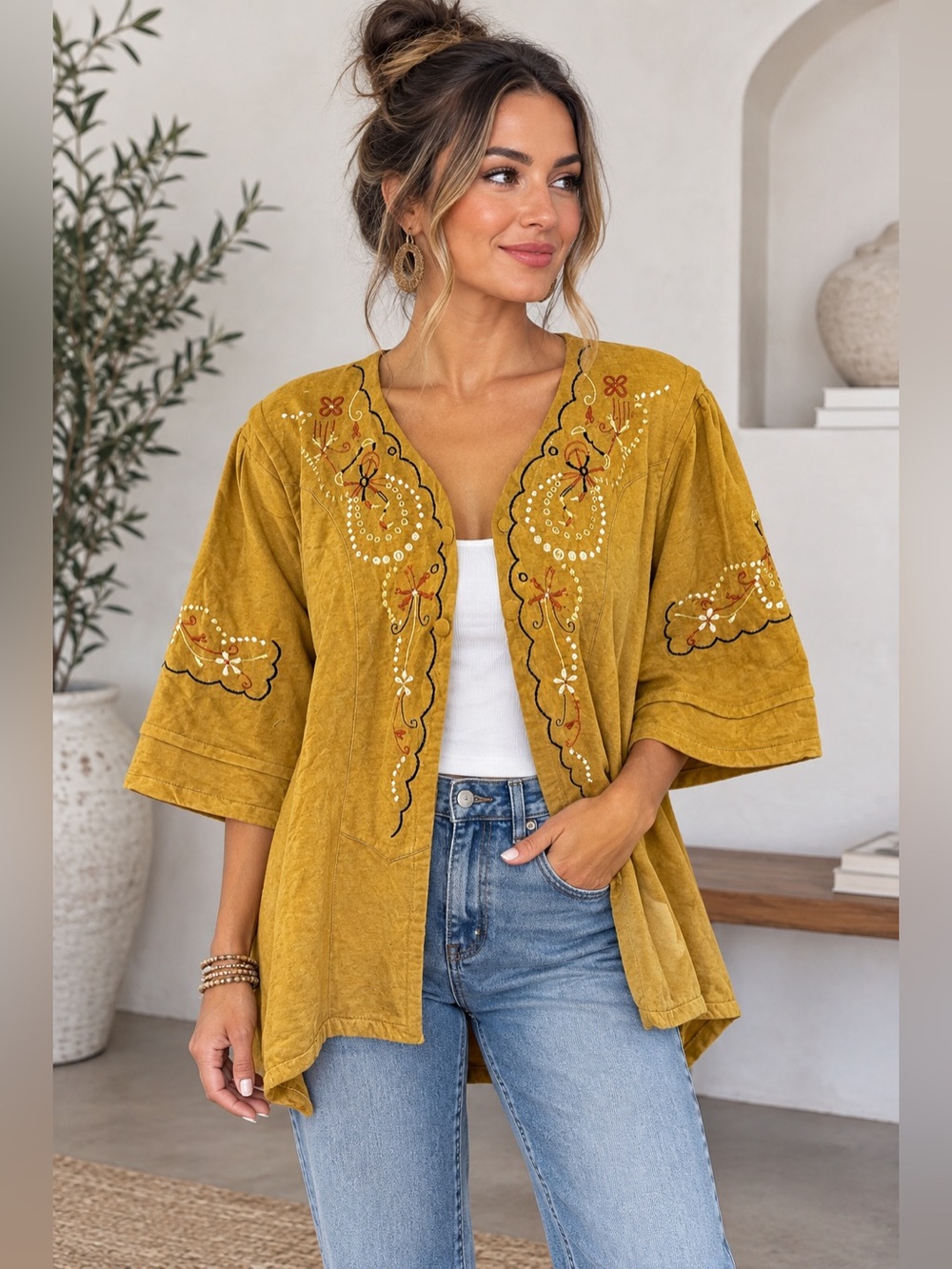 NWT Paper Lace Embroidered Boho Sweater Caramel Color